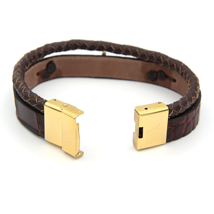 دستبند چرم وطلا -مدل فروهر -کد0611.1.10.3.12.01