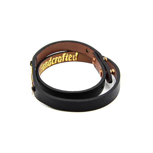 دستبند چرم و طلا- 2 دور رنگی -کد 0611.1.9.05.10