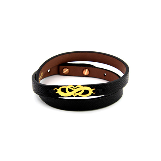 دستبند چرم و طلا- 2 دور رنگی -کد 0611.1.9.0.5.04